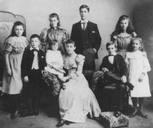 The nine Boddington family children at home